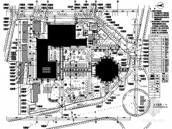 [湖南]简欧风格多层少年宫建筑设计施工图（知名建筑设计院）-简欧风格多层少年宫建筑设计总平面图 