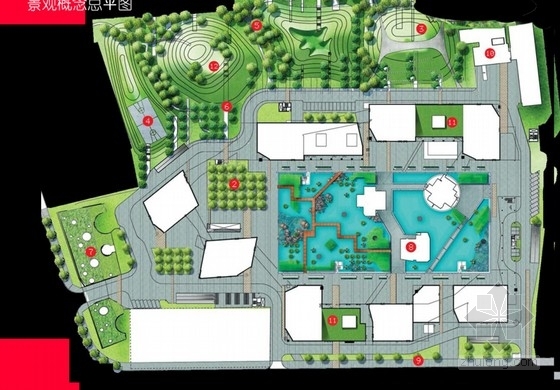 景观喷泉水池设计图纸资料下载-居住区景观概念设计方案