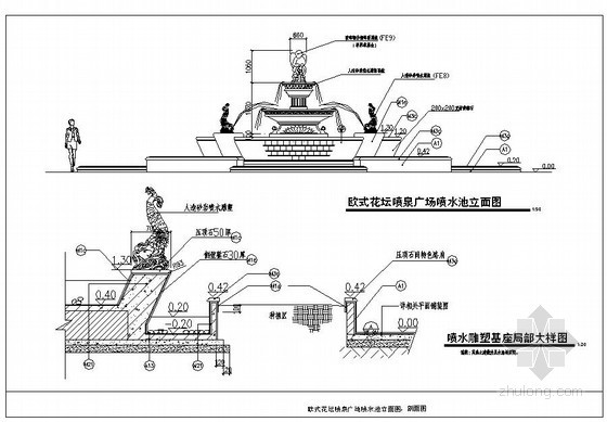 欧式喷水池灌溉池施工大样图- 