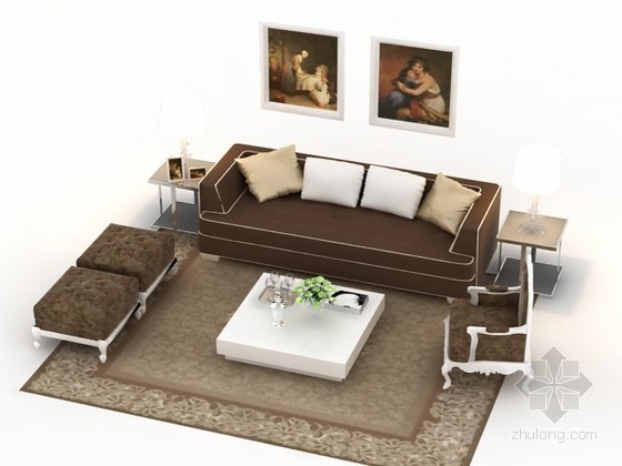欧式沙发茶几组合3d模型下载-欧式沙发茶几组合3d模型 