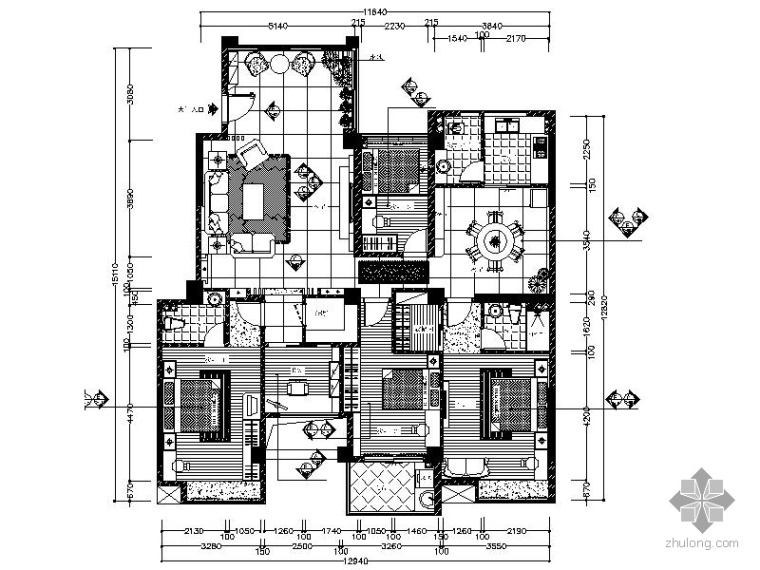 家居室内装修施工图资料下载-现代五居室室内装修施工图（含效果）