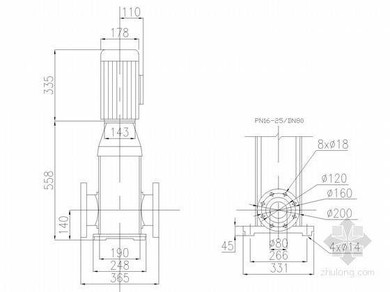 格兰富CR系列水泵CAD图集100张-CR-45设备尺寸图 