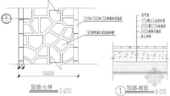 花岗岩铺装剖面资料下载-白花岗岩碎拼园路铺装详图