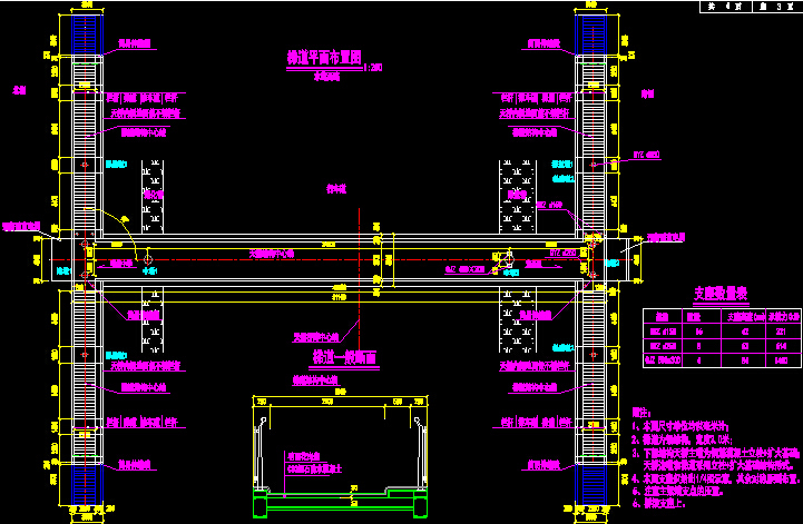 2017年钢管独柱墩三跨连续钢箱梁人行天桥图纸44张CAD（桥宽51m）-人行天桥平面图