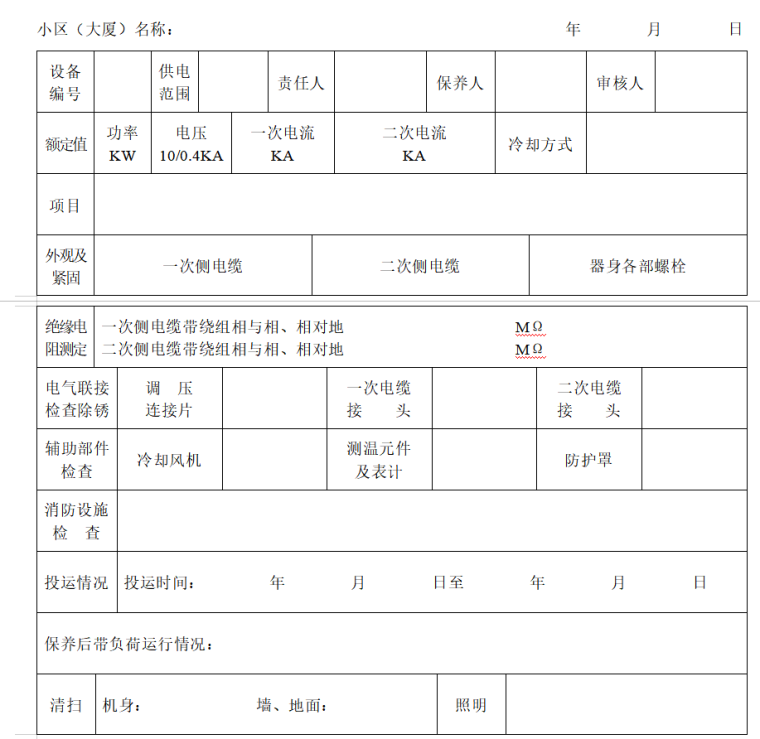 物业管理表格大全（共217页）-干式变压器保养记录