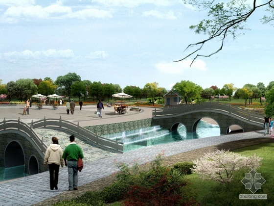 中式水景效果图资料下载-江西小广场规划设计效果图