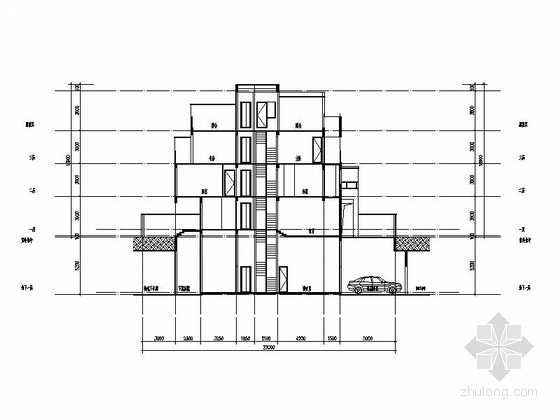 [四川]三层阶梯状别墅建筑施工图（含多套方案）-三层阶梯状别墅建筑剖面图