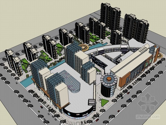 商业住宅混合模型资料下载-住宅商业鸟瞰SketchUp模型下载