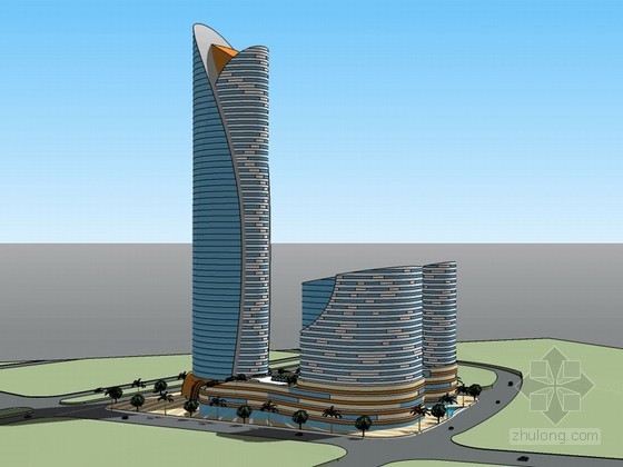 椭圆形广场的设计资料下载-时尚椭圆形建筑SketchUp模型下载