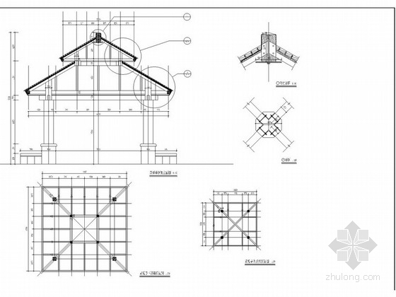 凉亭cad详图资料下载-双层景观凉亭详图