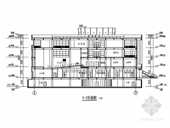  [广东]多功能现代化花园式综合文化中心建筑设计方案文本（含CAD）-多功能现代化花园式综合文化中心建筑剖面图