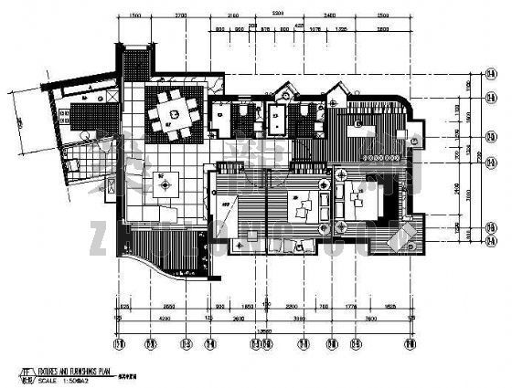 四方三卫两厅家庭装修资料下载-三室两厅两卫CAD装修图