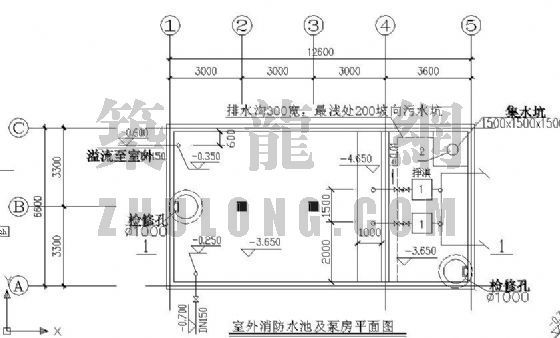 300T消防水池CAD图资料下载-某消防水池给排水图