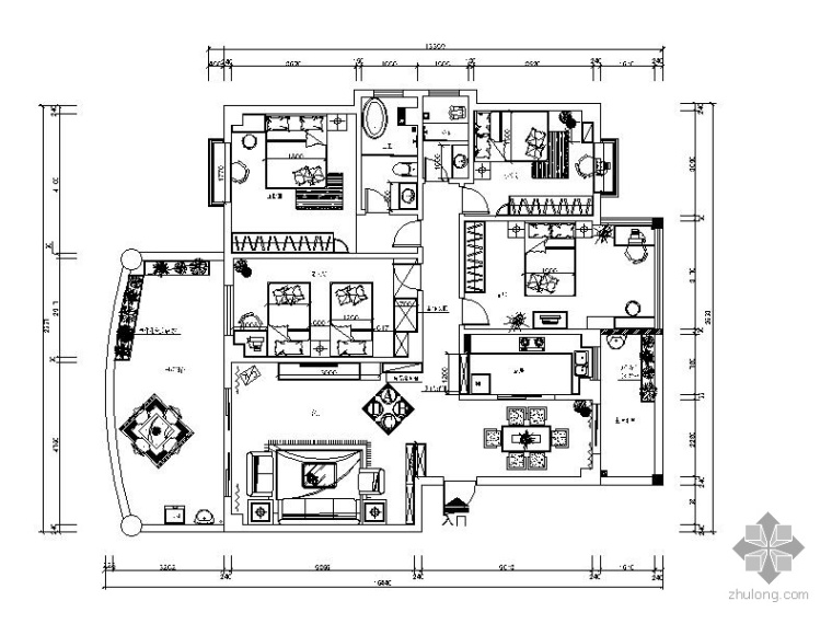 会议室室内装修全套施工图资料下载-现代四室二厅室内装修施工图