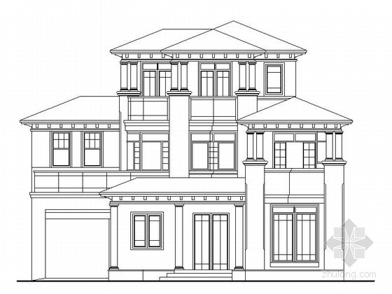 北美风格建筑资料下载-某三层北美风格独栋别墅建筑方案图（北入口、318平方米）