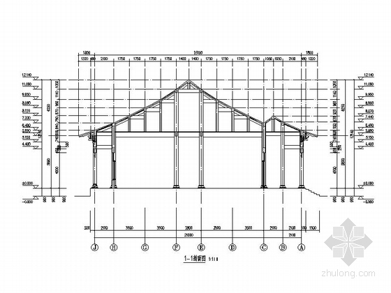 一层歇山式仿古建筑游客中心建筑施工图-一层歇山式仿古建筑游客中心建筑剖面图