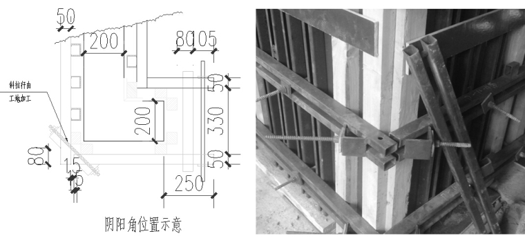 提高木模板剪力墙施工质量-阳角处两侧墙主背楞端部对称焊接直角钢