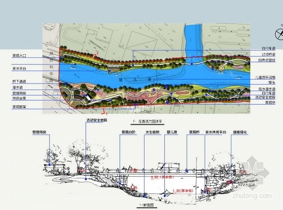 [杭州]河道整治工程深入景观方案设计（附CAD总平图及绿化设计施工图）-健身运动区节点