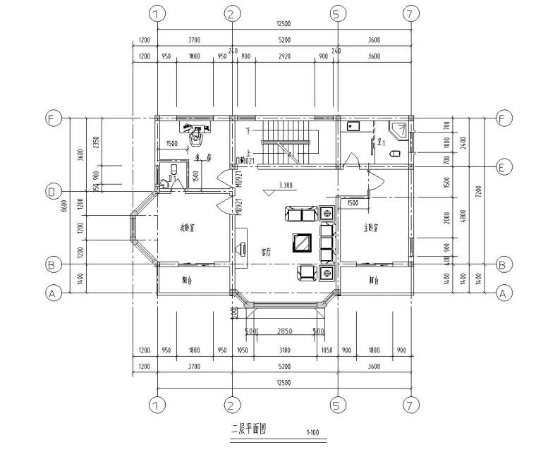 四层单家独院式别墅建筑设计文本层（包含效果图）-二层平面图、