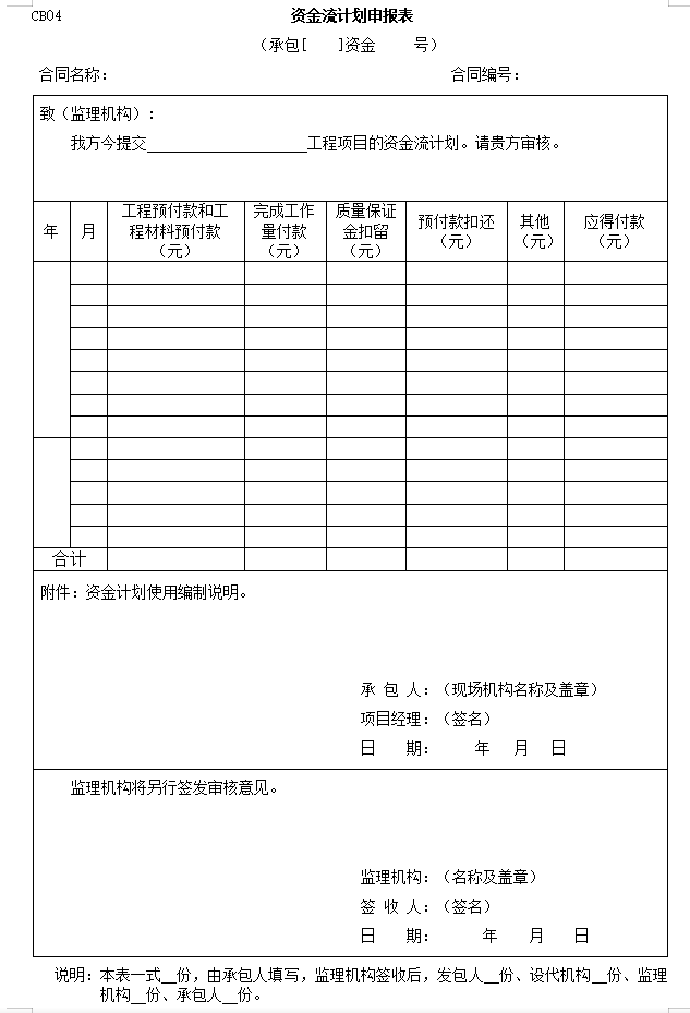 水利水电工程施工监理规范全套表格（119页）-资金流计划申报表