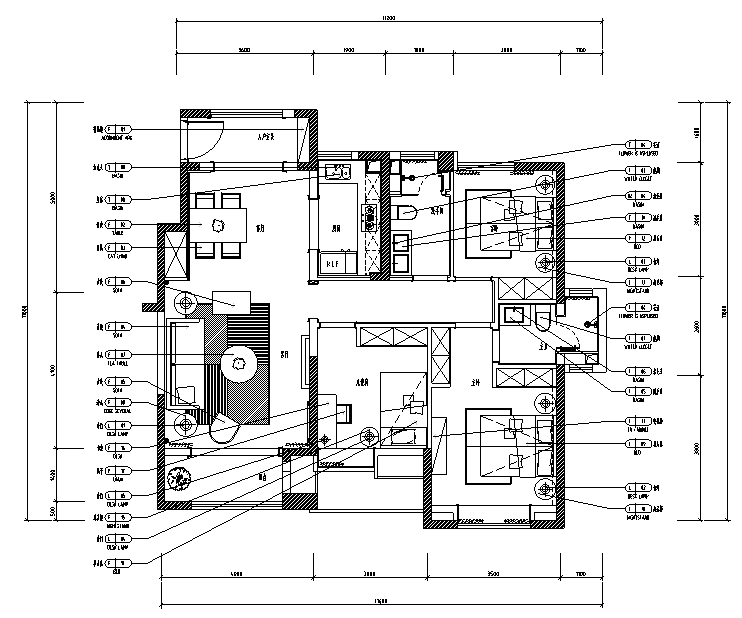 120平方米样板间施工图资料下载-[天津]田园风格展示性样板房空间设计施工图（附效果图)