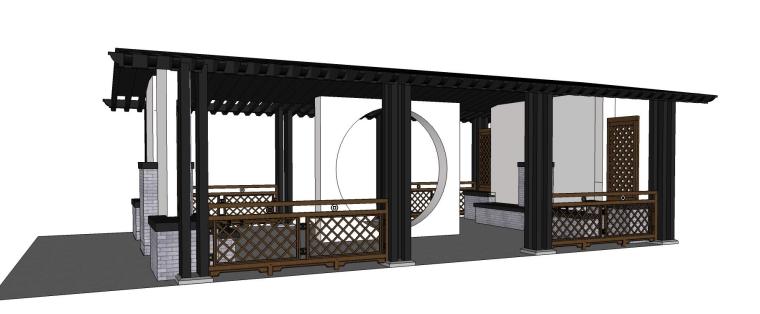 木质廊架3d模型资料下载-特色经典中式廊架景观SU模型设计