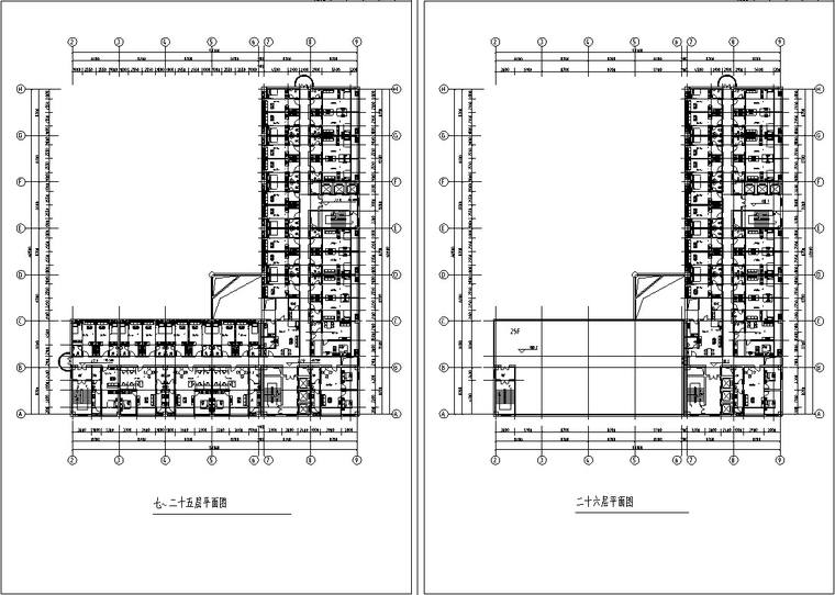 现代高层商住综合楼建筑设计施工图CAD-现代高层商住综合楼建筑设计居住部分平面图