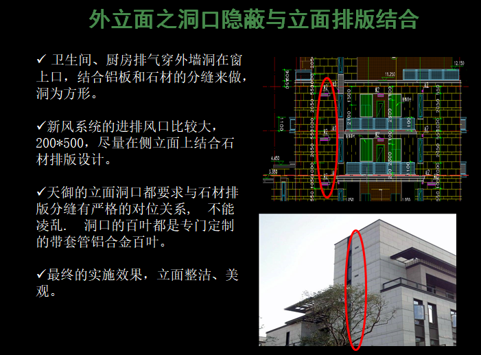 高端住宅项目样板区总结(土建、装修、景观)-外立面之洞口隐蔽与立面排版结合