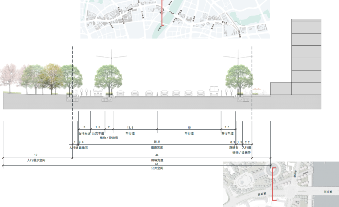[浙江]城市绿轴人文特色生态道路街区景观设计方案（2017最新）-道路剖面图