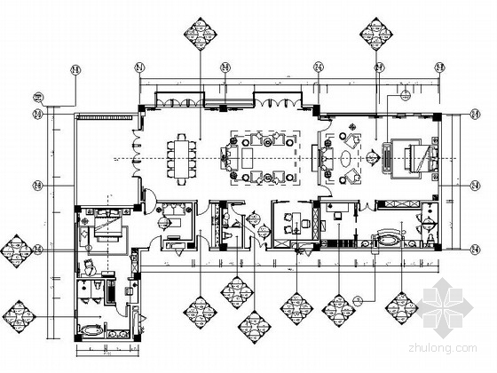蓝色调室内资料下载-[西藏]清新蓝色调酒店豪华总统套房施工图（含效果图）