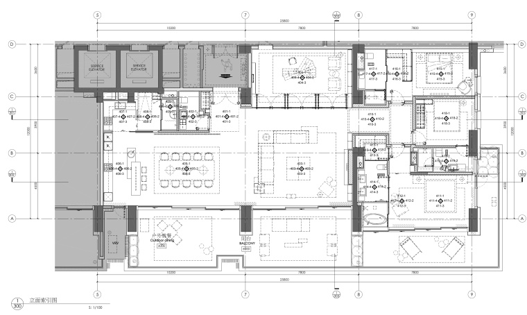 [李玮珉]三亚海棠湾四季公寓现代风格三居室样板间室内装修施工图+效果图+物料（CAD、JPG、PDF）-7立面索引图