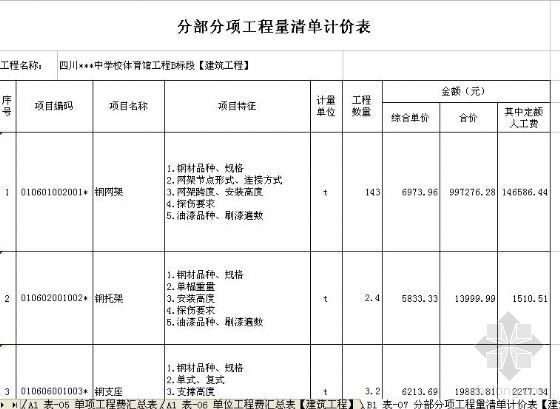 网架报价表资料下载-[四川]某中学体育馆钢网架工程清单报价