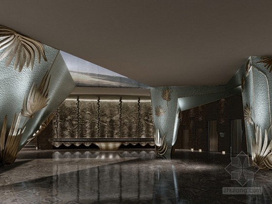 个性创意展柜3d模型资料下载-现代创意酒店二层大堂3d模型下载