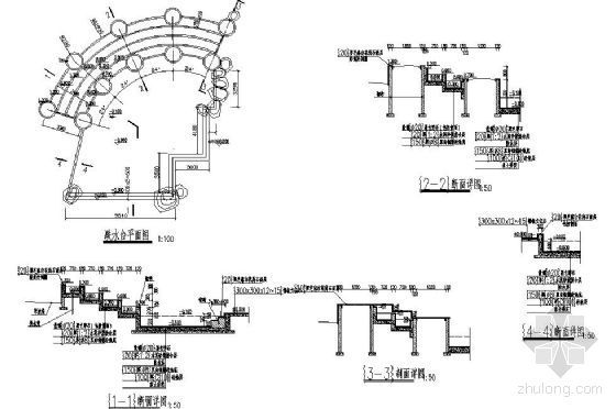 景墙跌水施工详图资料下载-跌水施工详图