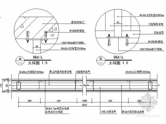 双层龙骨双面石膏板隔墙资料下载-轻钢龙骨石膏板隔墙详图