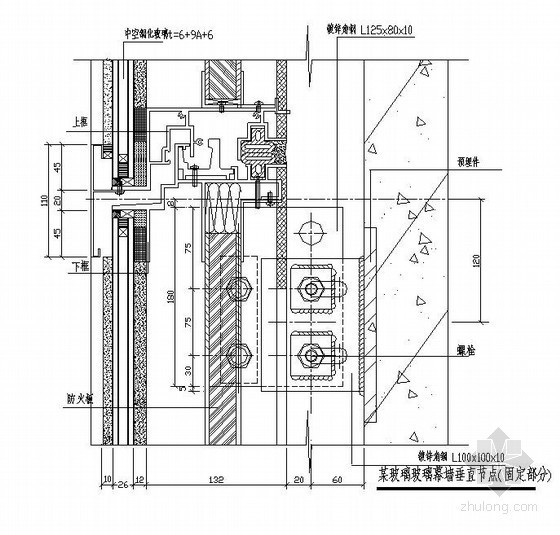 落地固定玻璃工艺资料下载-某玻璃幕墙水平、垂直节点图（固定部分）