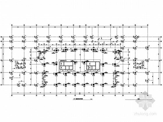 [黑龙江]30万平购物广场城市综合体建筑结构施工图-公寓一层~二层框架柱和剪力墙平面布置图 