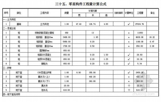 脚手架计算书excel资料下载-[实例]手工工程量计算书（35个函数公式）