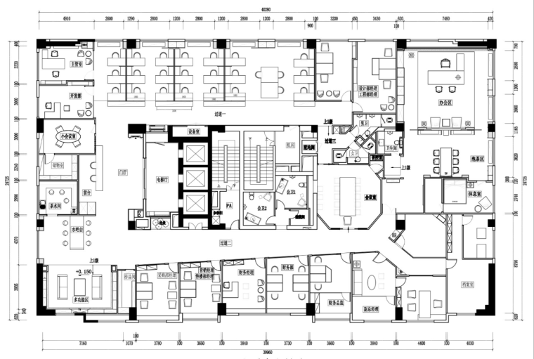 混搭风格设计图资料下载-凯隆办公室混搭风格室内设计施工图（含46张