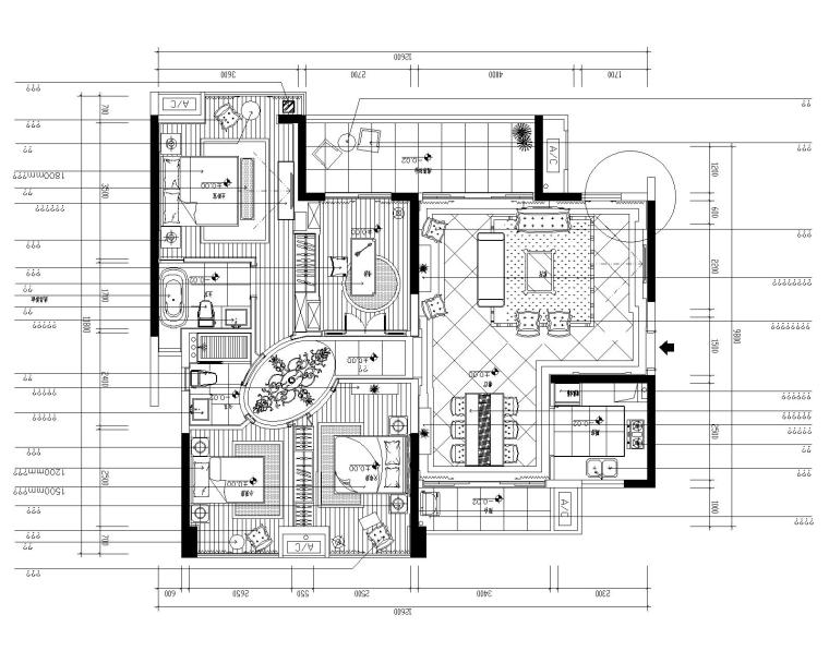 欧式风格样板房室内装修设计（附效果图）-平面布置图