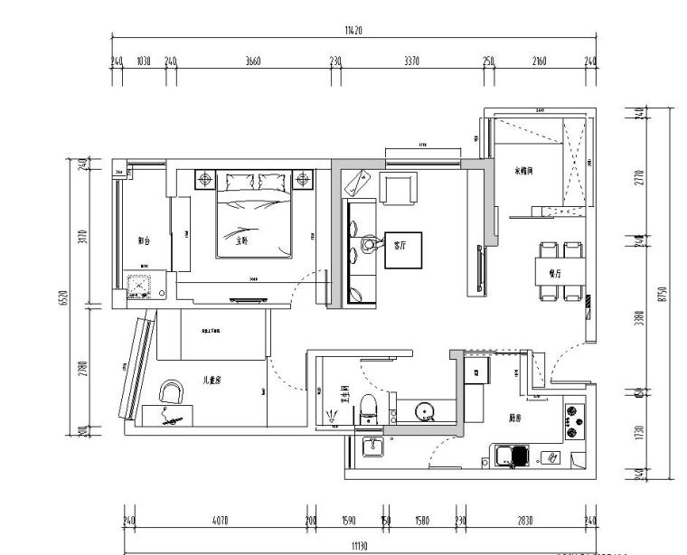 中央花园样板房室内施工图设计（附效果图）-一层布局图