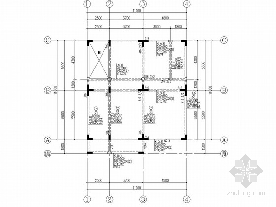 四层框架结构别墅结构施工图（含建筑施工图）-梁配筋图 
