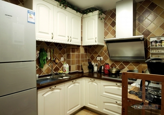 [湖北]超强收纳60平简欧风格一居室室内装修施工图（含实景效果）厨房效果图