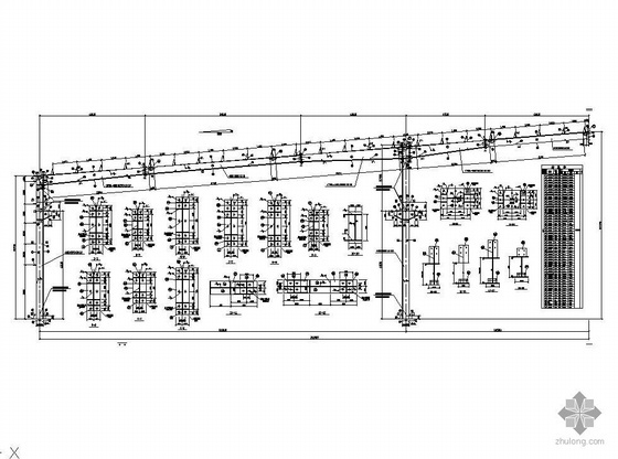 三连跨钢结构厂房图纸资料下载-某3X21m三连跨全套钢结构生产车间结构图
