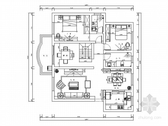 复式客厅吊顶装修资料下载-[武汉]简约欧式风格复式CAD装修施工图（含效果图）