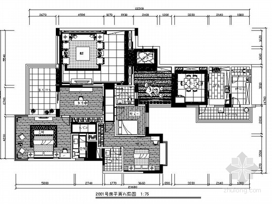 新中式风格装修图资料下载-[广东]电梯洋房新中式风格三居室样板间装修施工图