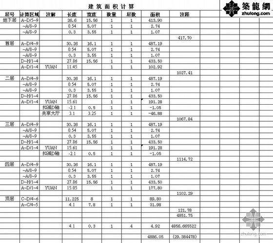 内粉实测实量表格资料下载-装饰工程量计算实例表格(Excel)