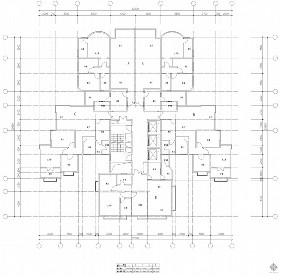 塔式高层两梯五户住宅户型资料下载-塔式高层一梯五户户型图(144/144/133/133/122)