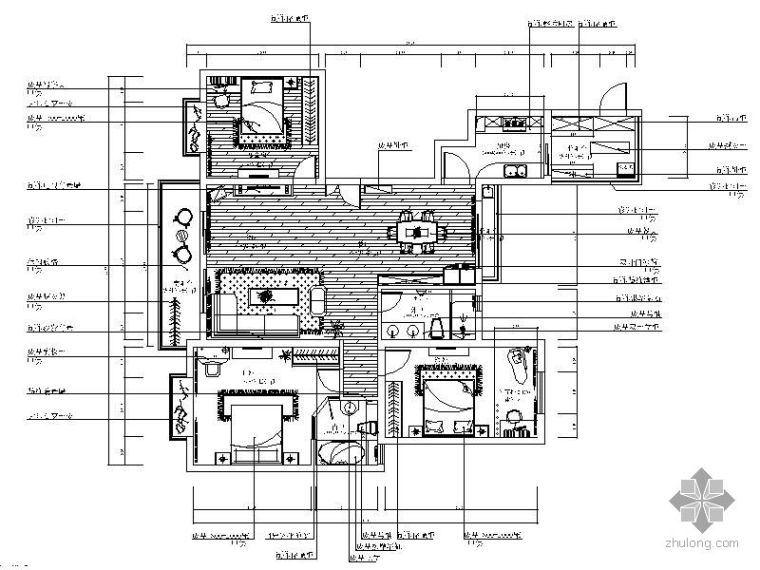 一梯一户三室两厅平面图资料下载-现代三室两厅户型平面图