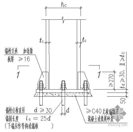 箱形截面柱刚性柱脚构造资料下载-某箱形截面柱刚性柱脚节点构造详图(一)